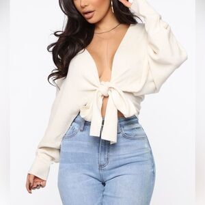 Tie-Front Cream Sweater